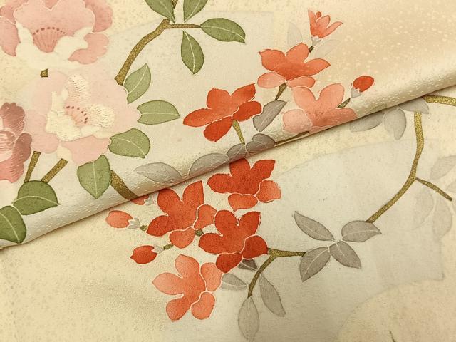 平和屋着物●訪問着　刺繍　地紙枝花文　金彩　正絹　逸品　AABM8243fy