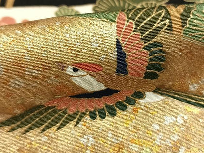 平和屋着物●豪華黒留袖　花鳥枝梅松風景文　金銀彩　正絹　逸品　未使用　AABM8246fy　