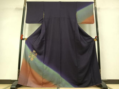 平和屋着物●訪問着　総刺繍　花陶器文　暈し染め　金糸　正絹　逸品　AABM8249fy