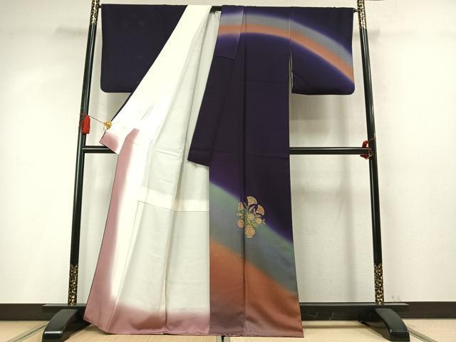 平和屋着物●訪問着　総刺繍　花陶器文　暈し染め　金糸　正絹　逸品　AABM8249fy
