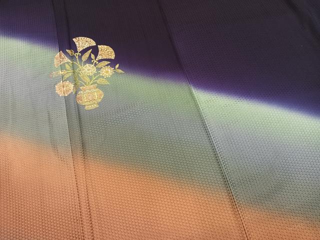平和屋着物●訪問着　総刺繍　花陶器文　暈し染め　金糸　正絹　逸品　AABM8249fy