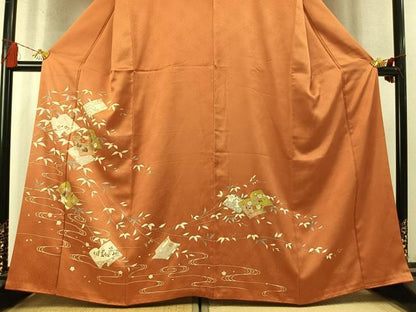 平和屋着物●訪問着　駒刺繍　冊子花文　金彩　正絹　逸品　AABM8252fy
