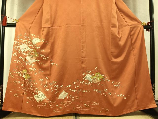 平和屋着物●訪問着　駒刺繍　冊子花文　金彩　正絹　逸品　AABM8252fy