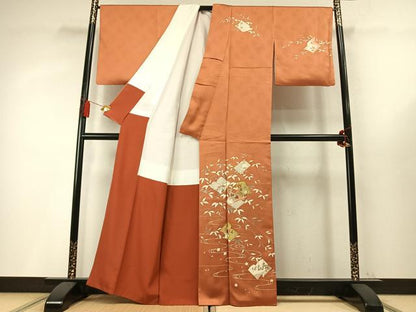 平和屋着物●訪問着　駒刺繍　冊子花文　金彩　正絹　逸品　AABM8252fy