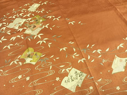 平和屋着物●訪問着　駒刺繍　冊子花文　金彩　正絹　逸品　AABM8252fy