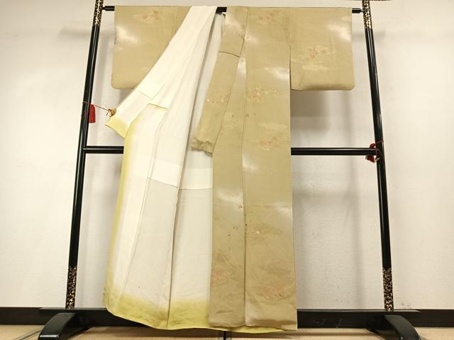 平和屋着物●上質な小紋　地紋起こし　雲取り花文　暈し染め　正絹　逸品　AABM8253fy