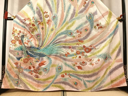 平和屋着物●訪問着　刺繍　孔雀花文　金糸　金彩　正絹　逸品　AABM8256fy