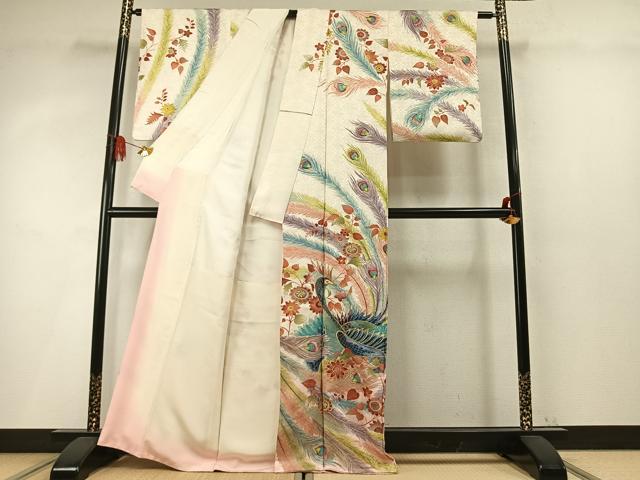 平和屋着物●訪問着　刺繍　孔雀花文　金糸　金彩　正絹　逸品　AABM8256fy