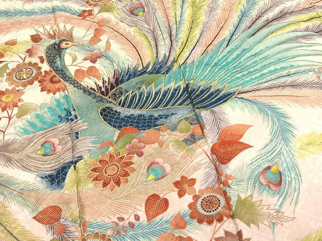 平和屋着物●訪問着　刺繍　孔雀花文　金糸　金彩　正絹　逸品　AABM8256fy