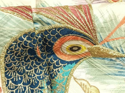 平和屋着物●訪問着　刺繍　孔雀花文　金糸　金彩　正絹　逸品　AABM8256fy