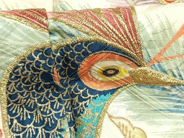 平和屋着物●訪問着　刺繍　孔雀花文　金糸　金彩　正絹　逸品　AABM8256fy