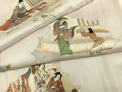 平和屋着物●訪問着　総刺繍　人物文　正絹　逸品　AABM8258fy