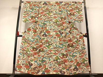 平和屋着物●上質な小紋　型染め　松竹梅　草花文　正絹　逸品　AABM8261fy