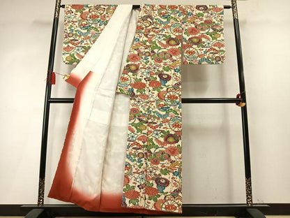 平和屋着物●上質な小紋　型染め　松竹梅　草花文　正絹　逸品　AABM8261fy