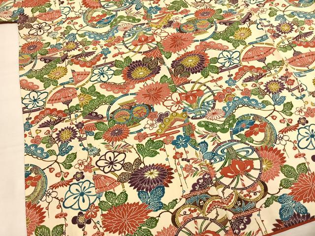平和屋着物●上質な小紋　型染め　松竹梅　草花文　正絹　逸品　AABM8261fy