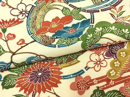 平和屋着物●上質な小紋　型染め　松竹梅　草花文　正絹　逸品　AABM8261fy