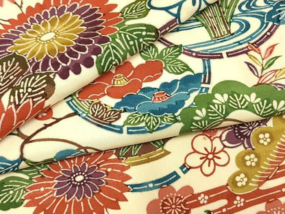 平和屋着物●上質な小紋　型染め　松竹梅　草花文　正絹　逸品　AABM8261fy