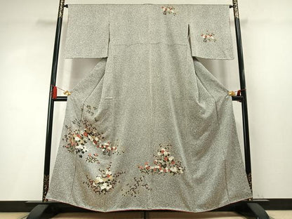 平和屋着物●訪問着　草花文　たたき染め　金彩　正絹　逸品　AABM8263fy