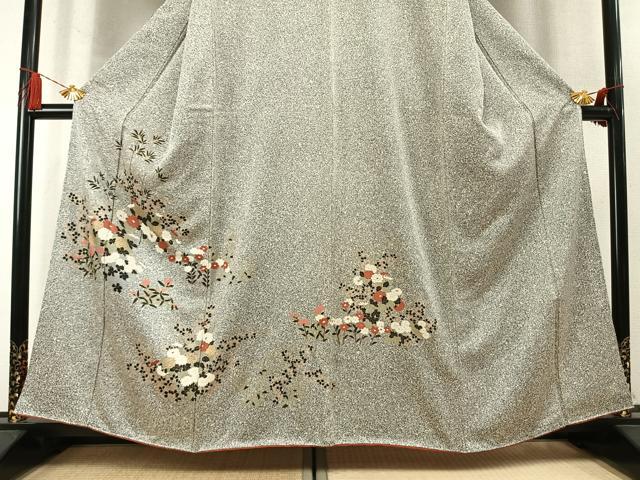 平和屋着物●訪問着　草花文　たたき染め　金彩　正絹　逸品　AABM8263fy