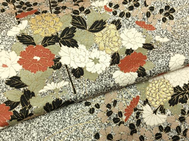 平和屋着物●訪問着　草花文　たたき染め　金彩　正絹　逸品　AABM8263fy