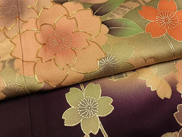 平和屋着物●豪華振袖　駒刺繍　枝桜文　暈し染め　金彩　正絹　逸品　AABM8266fy