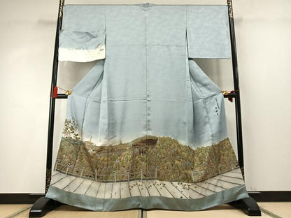 平和屋着物●螺鈿作家　甲斐泰造　色留袖　螺鈿　清水寺　暈し染め　金彩　丹後ちりめん　反端付き　正絹　逸品　AABM8267fy