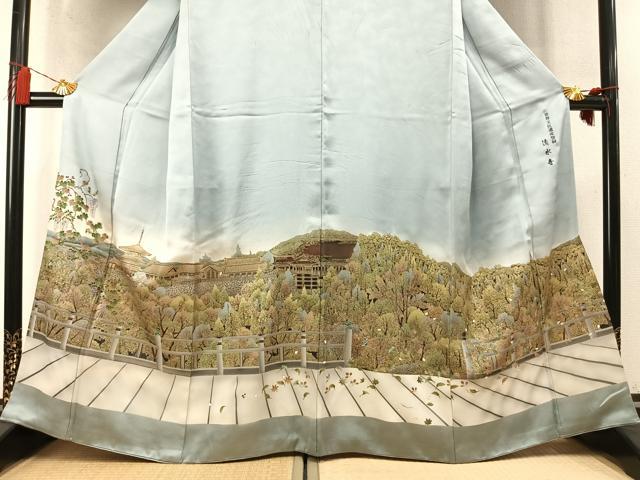 平和屋着物●螺鈿作家　甲斐泰造　色留袖　螺鈿　清水寺　暈し染め　金彩　丹後ちりめん　反端付き　正絹　逸品　AABM8267fy