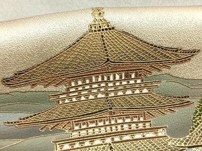 平和屋着物●螺鈿作家　甲斐泰造　色留袖　螺鈿　清水寺　暈し染め　金彩　丹後ちりめん　反端付き　正絹　逸品　AABM8267fy