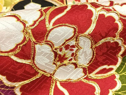 平和屋着物●豪華振袖　駒刺繍　御所車花文　金彩　京都きもの友禅扱い　正絹　逸品　AABM8268fy