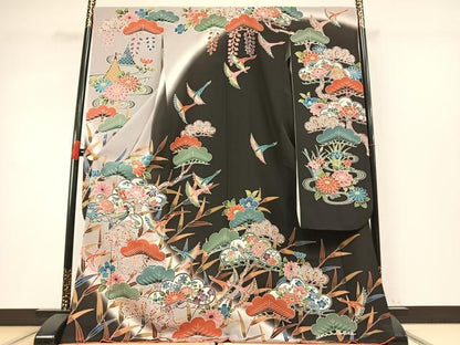 平和屋着物●豪華振袖　紅型　花鳥松文　暈し染め　正絹　逸品　AABM8269fy