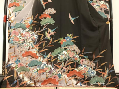 平和屋着物●豪華振袖　紅型　花鳥松文　暈し染め　正絹　逸品　AABM8269fy