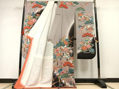平和屋着物●豪華振袖　紅型　花鳥松文　暈し染め　正絹　逸品　AABM8269fy