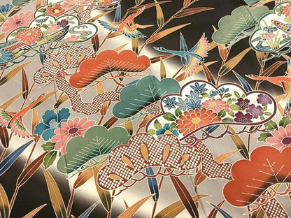 平和屋着物●豪華振袖　紅型　花鳥松文　暈し染め　正絹　逸品　AABM8269fy