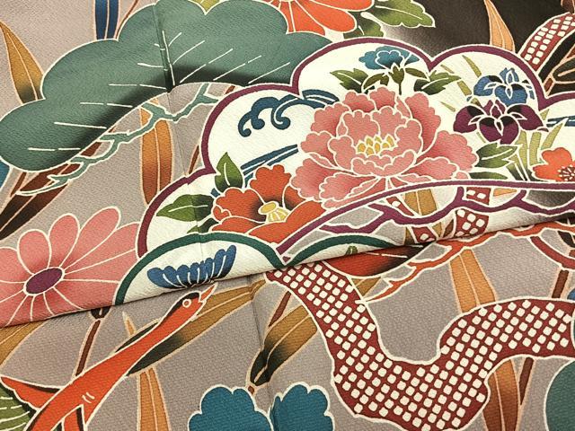 平和屋着物●豪華振袖　紅型　花鳥松文　暈し染め　正絹　逸品　AABM8269fy