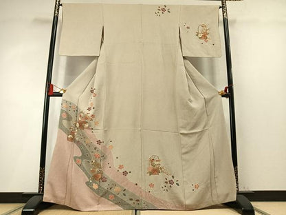 平和屋着物●訪問着　草花文　金彩　正絹　逸品　AABM8278fy