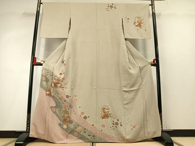 平和屋着物●訪問着　草花文　金彩　正絹　逸品　AABM8278fy