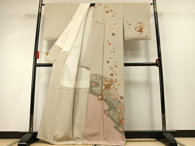平和屋着物●訪問着　草花文　金彩　正絹　逸品　AABM8278fy