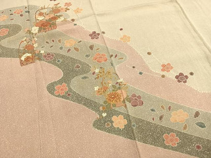 平和屋着物●訪問着　草花文　金彩　正絹　逸品　AABM8278fy