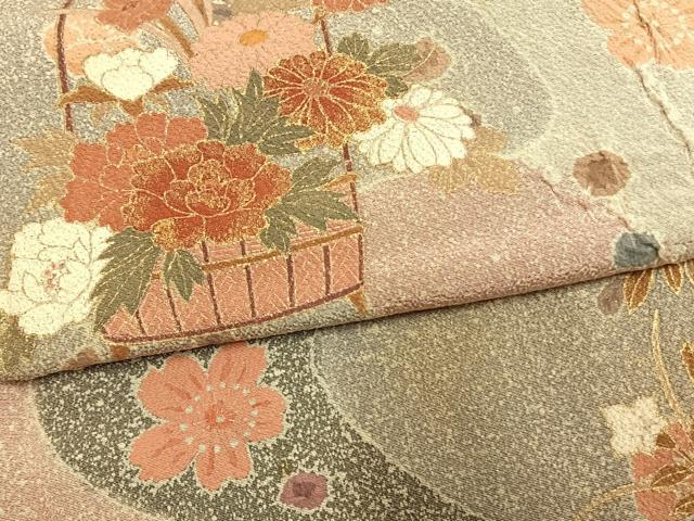 平和屋着物●訪問着　草花文　金彩　正絹　逸品　AABM8278fy