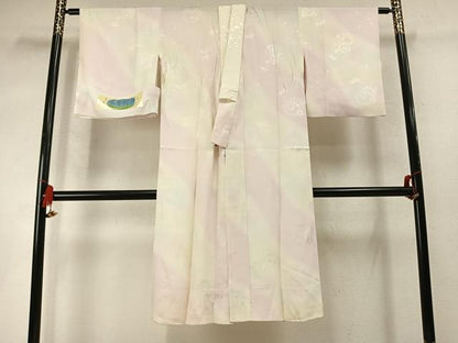 平和屋着物●長襦袢　無双仕立て　雪輪花地紋　暈し染め　反端付き　半衿刺繍　正絹　逸品　AABM8279fy