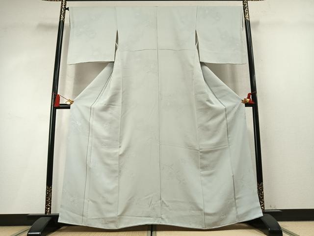 平和屋着物●上質な色無地　草花地紋　青磁鼠色　正絹　逸品　AABM8282fy