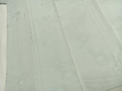 平和屋着物●上質な色無地　草花地紋　青磁鼠色　正絹　逸品　AABM8282fy
