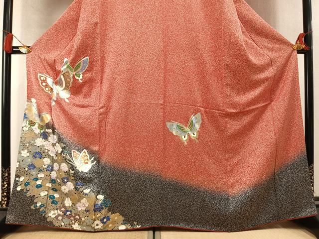 平和屋着物●訪問着　花蝶文　暈し染め　たたき染め　金銀彩　正絹　逸品　AABM8284fy