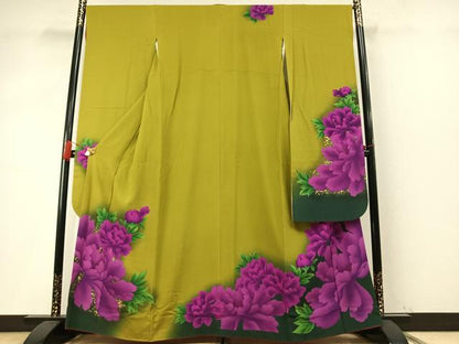 平和屋着物●比嘉京子　振袖　草花文　暈し染め　金彩　正絹　逸品　AABM8287fy