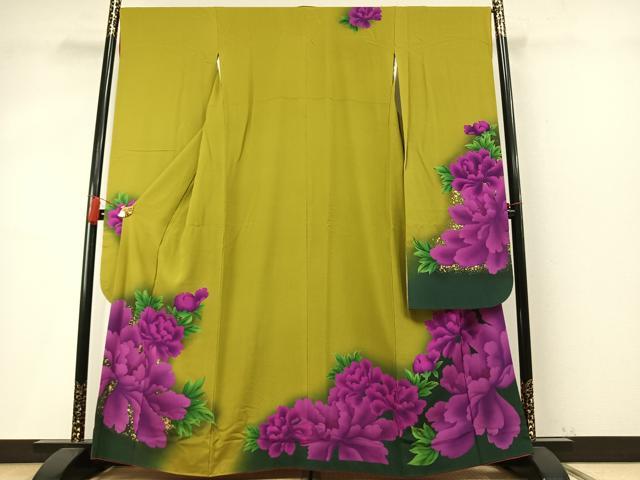 平和屋着物●比嘉京子　振袖　草花文　暈し染め　金彩　正絹　逸品　AABM8287fy