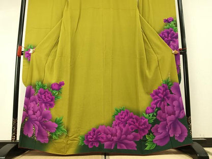 平和屋着物●比嘉京子　振袖　草花文　暈し染め　金彩　正絹　逸品　AABM8287fy