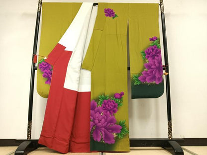 平和屋着物●比嘉京子　振袖　草花文　暈し染め　金彩　正絹　逸品　AABM8287fy