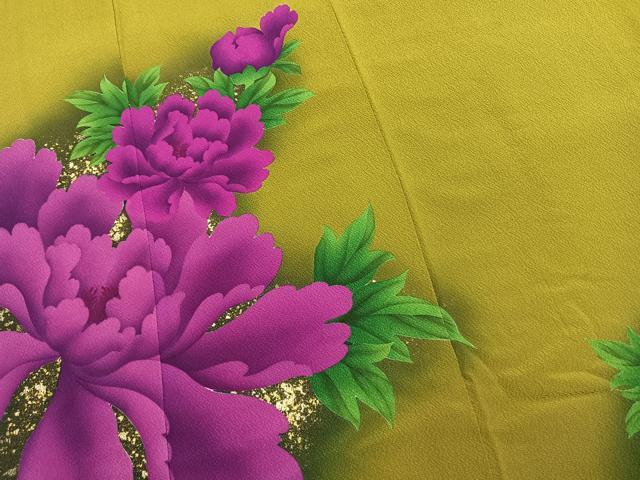 平和屋着物●比嘉京子　振袖　草花文　暈し染め　金彩　正絹　逸品　AABM8287fy
