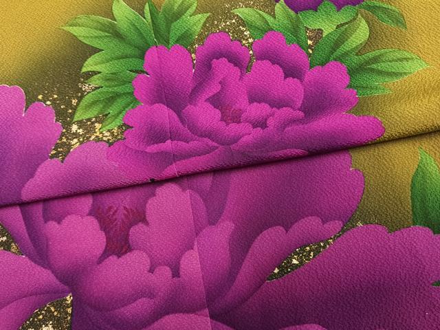 平和屋着物●比嘉京子　振袖　草花文　暈し染め　金彩　正絹　逸品　AABM8287fy