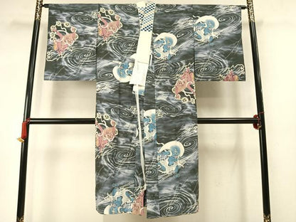平和屋着物●長襦袢　無双仕立て　風神雷神　暈し染め　半衿刺繍　正絹　逸品　AABM8290fy